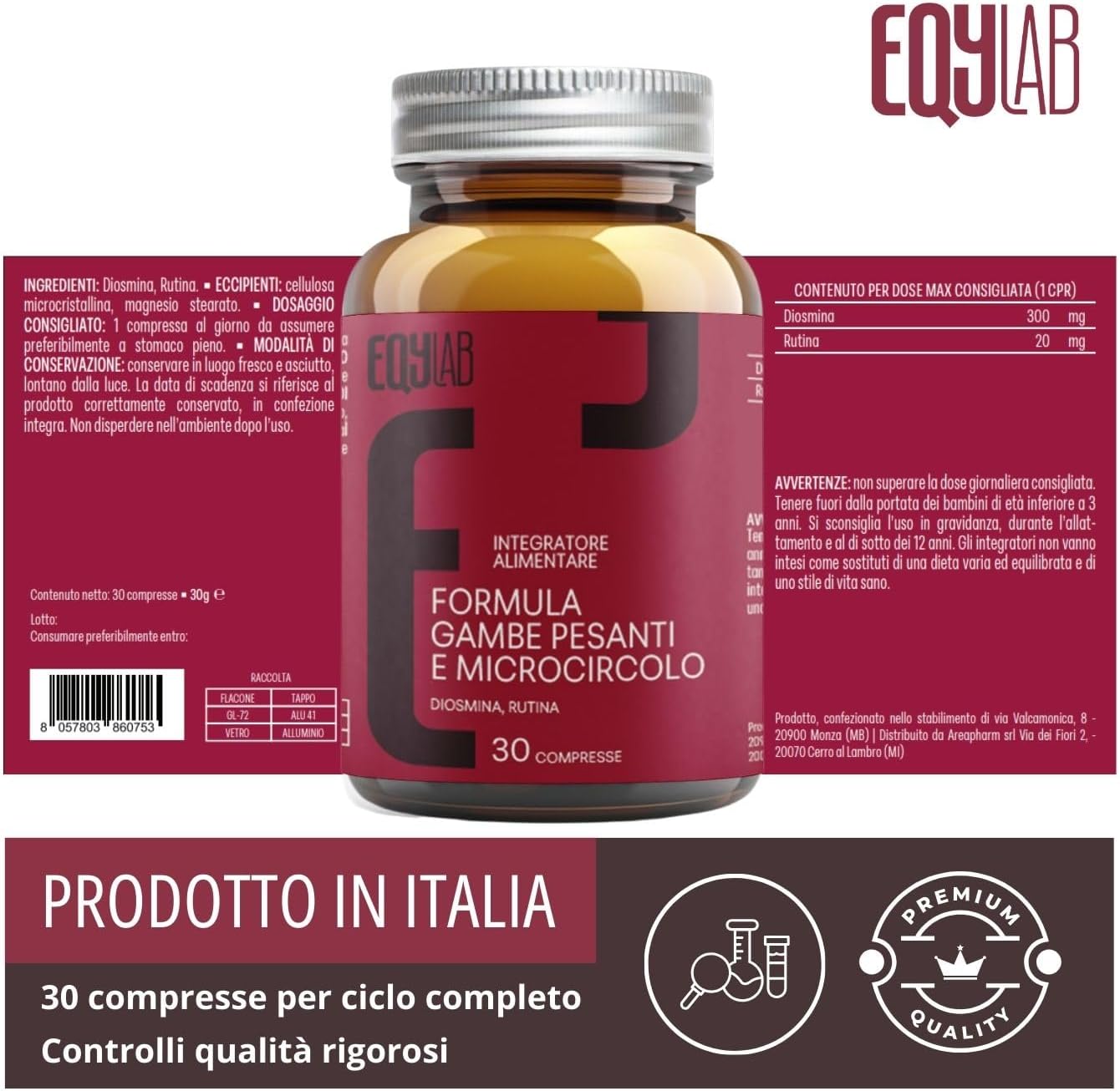 EQYLAB FORMULA GAMBE PESANTI E MICROCIRCOLO 30 COMPRESSE