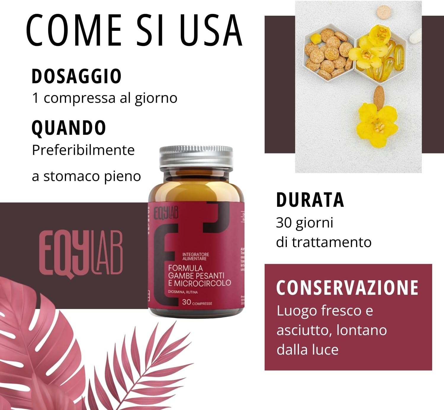 EQYLAB FORMULA GAMBE PESANTI E MICROCIRCOLO 30 COMPRESSE